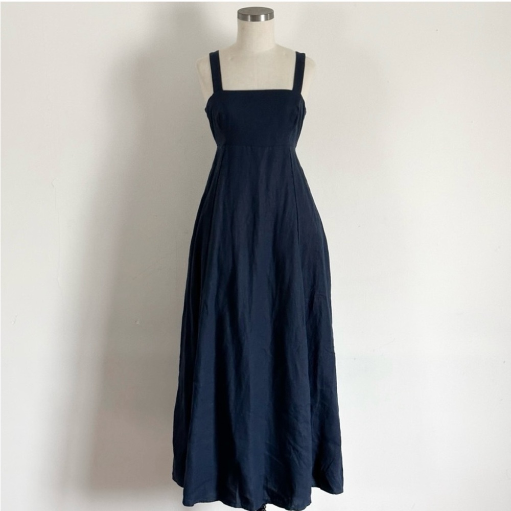 Abercrombie The Linen Collection Premium Linen Bow Back Navy Blue Maxi Dress